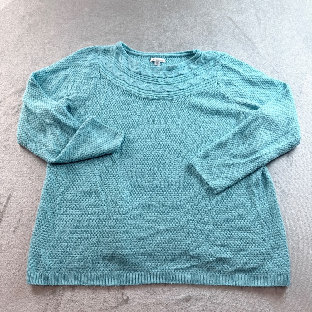 Croft & Barrow Women's XXL Aqua Blue Cable Knit Neck Pullover Sweater Acrylic